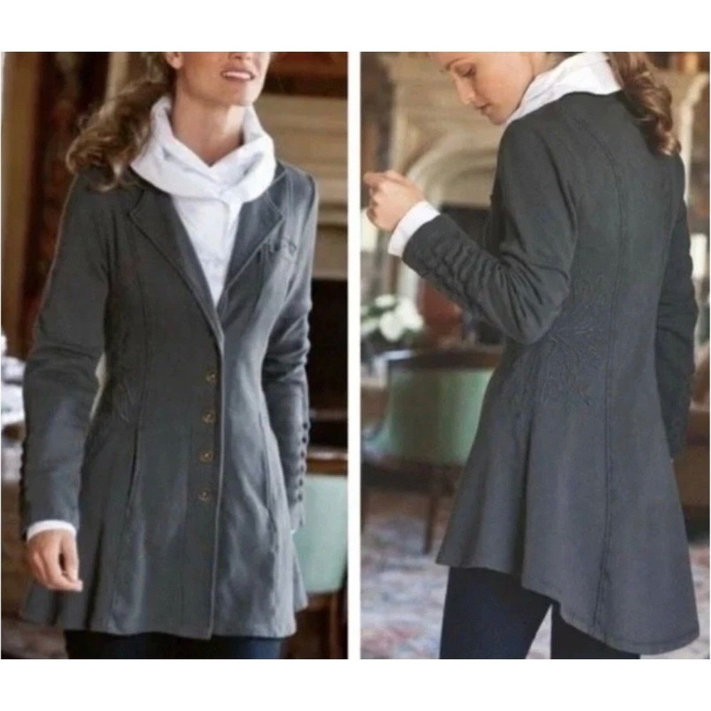 Soft Surroundings Tallulah Jacket Gray Cotton Knit Embroidered Blazer Medium